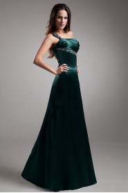 Satin One Shoulder Sheath Dress with Embroidery