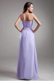 Chiffon One Shoulder A Line Dress with Embroidery