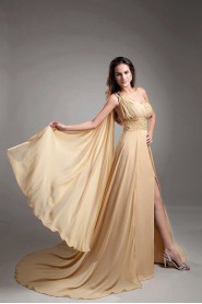 Chiffon One Shoulder A Line Dress with Embroidery