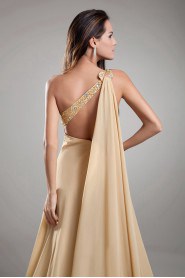 Chiffon One Shoulder A Line Dress with Embroidery