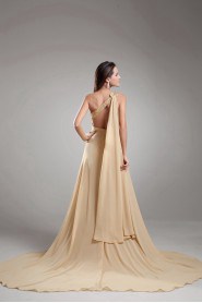 Chiffon One Shoulder A Line Dress with Embroidery