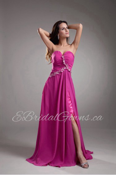 Chiffon Sweetheart Column Dress with Embroidery