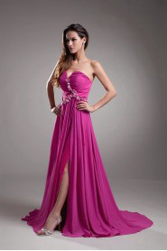 Chiffon Sweetheart Column Dress with Embroidery