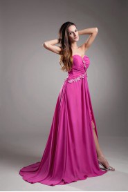 Chiffon Sweetheart Column Dress with Embroidery