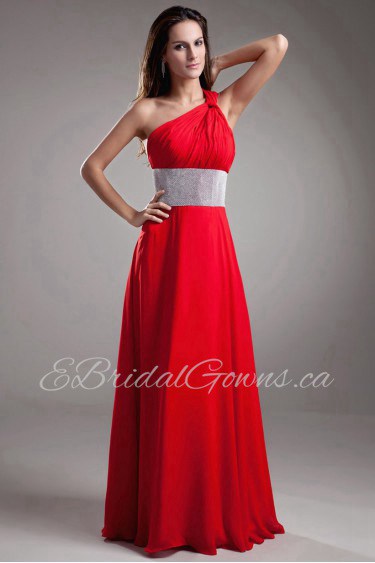 Chiffon Asymmetrical Column Dress with Embroidery