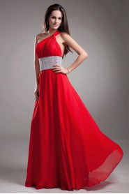 Chiffon Asymmetrical Column Dress with Embroidery