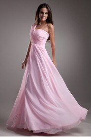 Chiffon One Shoulder A Line Dress with Embroidery