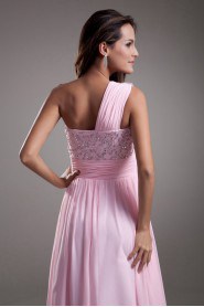 Chiffon One Shoulder A Line Dress with Embroidery