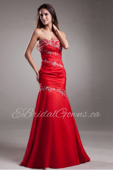 Satin Sweetheart Sheath Dress with Embroidery