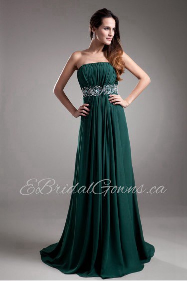 Chiffon Strapless Coloum Dress with Embroidery