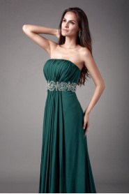 Chiffon Strapless Coloum Dress with Embroidery