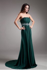 Chiffon Strapless Coloum Dress with Embroidery