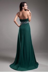 Chiffon Strapless Coloum Dress with Embroidery