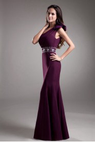 Chiffon One Shoulder Sheath Dress with Embroidery