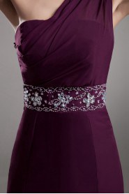 Chiffon One Shoulder Sheath Dress with Embroidery