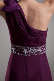 Chiffon One Shoulder Sheath Dress with Embroidery