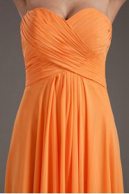 Chiffon Sweetheart Column Orange Dress with Crisscross Ruched Bodice