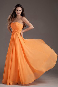 Chiffon Sweetheart Column Orange Dress with Crisscross Ruched Bodice