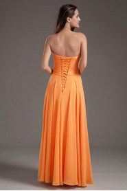 Chiffon Sweetheart Column Orange Dress with Crisscross Ruched Bodice