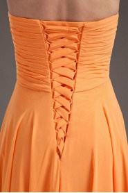 Chiffon Sweetheart Column Orange Dress with Crisscross Ruched Bodice