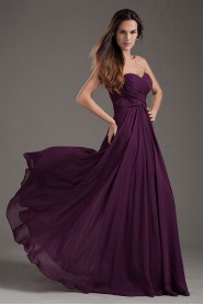 Chiffon Sweetheart Column Purple Dress with Crisscross Ruched Bodice