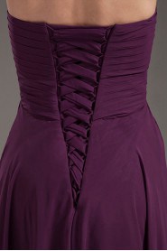 Chiffon Sweetheart Column Purple Dress with Crisscross Ruched Bodice