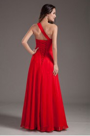 Chiffon One Shoulder Column Dress with Embroidery