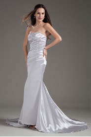 Satin Strapless Sheath Beaded Dress