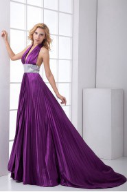 Satin V Neckline Empire Dress with Sash and Sequins