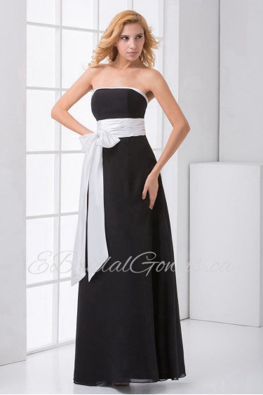 Chiffon Strapless Column Dress with Sash