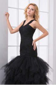 Net Sweetheart Sheath Dress with Crisscross Ruched Bodice