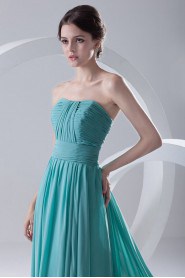 Chiffon Strapless Column Dress with Crisscross Ruched Bodice