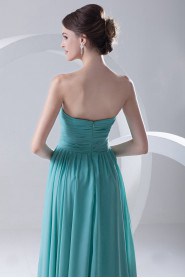 Chiffon Strapless Column Dress with Crisscross Ruched Bodice