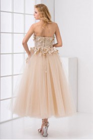 Net Strapless Ball Gown with Embroidery