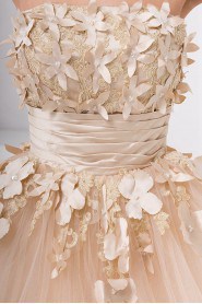 Net Strapless Ball Gown with Embroidery