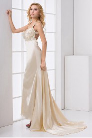 Satin Sweetheart Column Dress with Embroidery