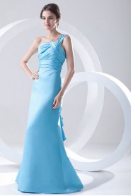 Satin One Shoulder A Line Dress with Crisscross Ruched Bodice