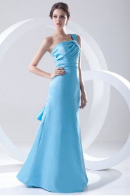 Satin One Shoulder A Line Dress with Crisscross Ruched Bodice