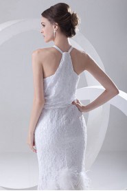 Lace Jewel Sheath Feather Dress