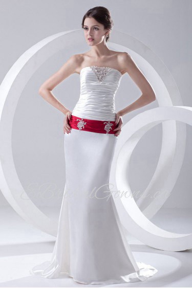 Satin Strapless Sheath Dress with Sash