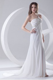 Chiffon One Shoulder Column Floor Length Dress with Embroidery