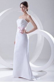 Satin Strapless Mermaid Floor Length Dress with Sash