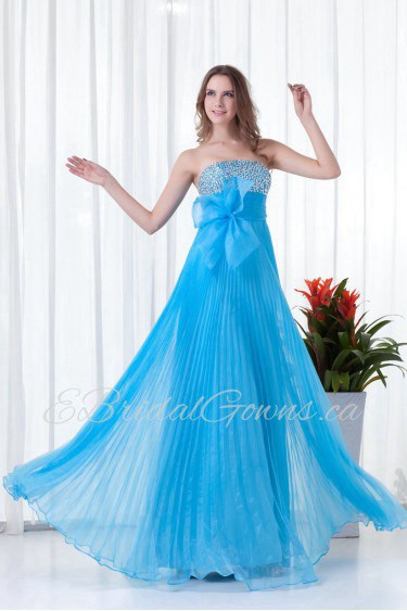 Organza Strapless Empire Floor Length Dress with Embroidery