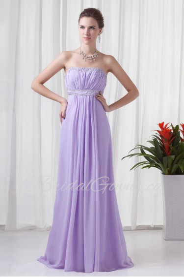 Chiffon Strapless Empire Floor Length Dress with Embroidery