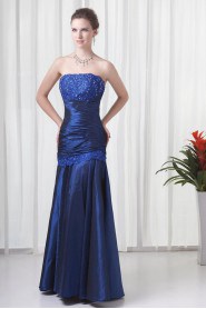 Taffeta Strapless Sheath Floor Length Dress with Embroidery
