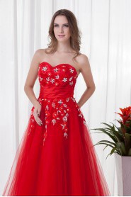 Net and Satin Sweetheart A Line Floor Length Dress with Embroidery