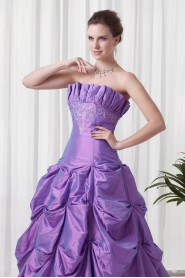 Taffeta Strapless A Line Floor Length Dress with Embroidery