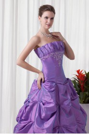Taffeta Strapless A Line Floor Length Dress with Embroidery