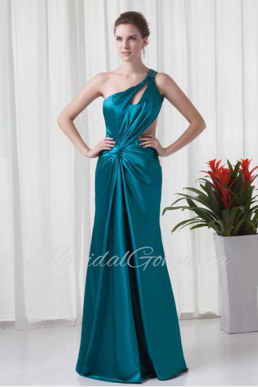 Satin Asymmetrical Column Floor Length Dress with Sequins