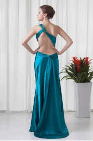 Satin Asymmetrical Column Floor Length Dress with Sequins